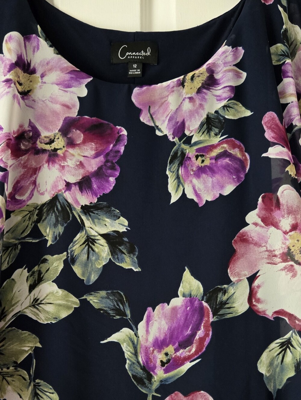 Connected Apparel Size 12 Navy Floral Overlay Midi Dress Summer Vacay Wedding - Picture 3 of 5